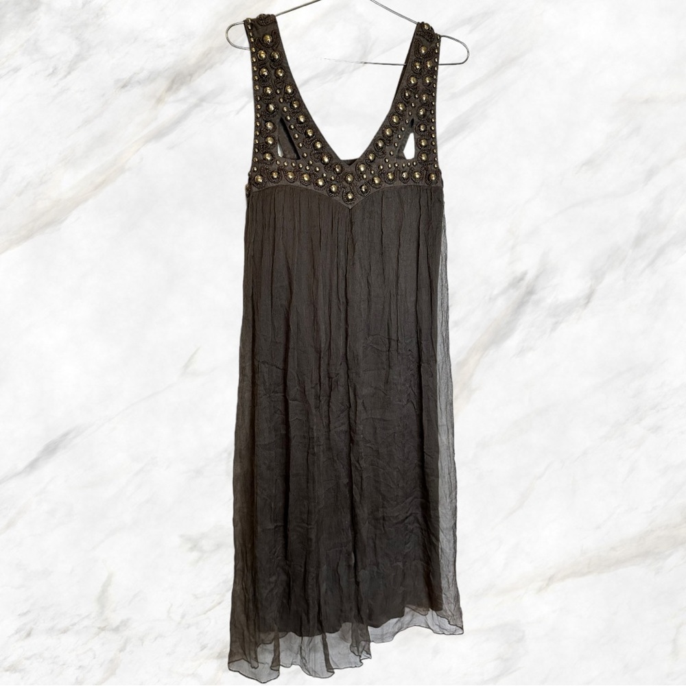 Anthropologie Brown Embellished Dress